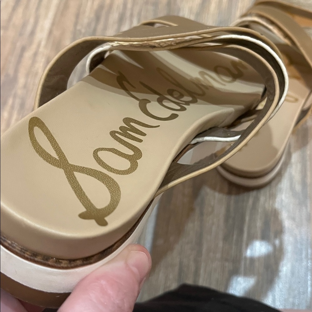 Sam Edelman Ariele Gold Metallic Snake Strappy Platform Slide On Sandals Size 6 - Picture 8 of 12